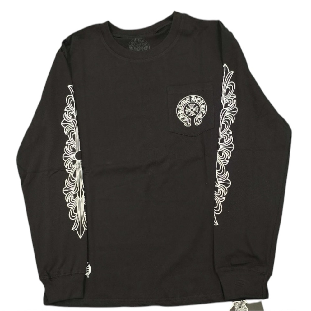Chrome Hearts Black Long Sleeve Graphic Pocket Tee